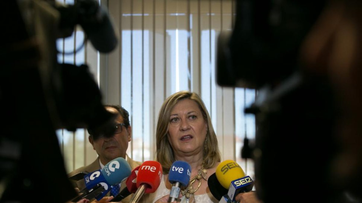 La consejera Pilar del Olmo atiende a los medios de comunicación.-ICAL