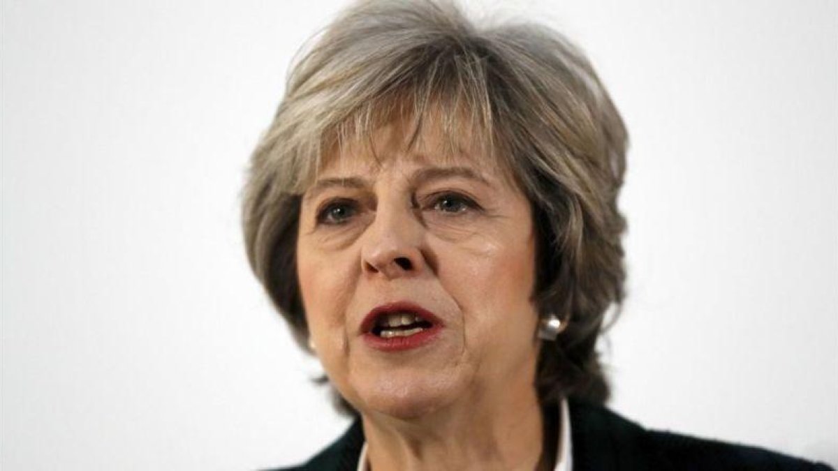 May, durante su discurso en Lancaster House, en Londres, este martes.-REUTERS