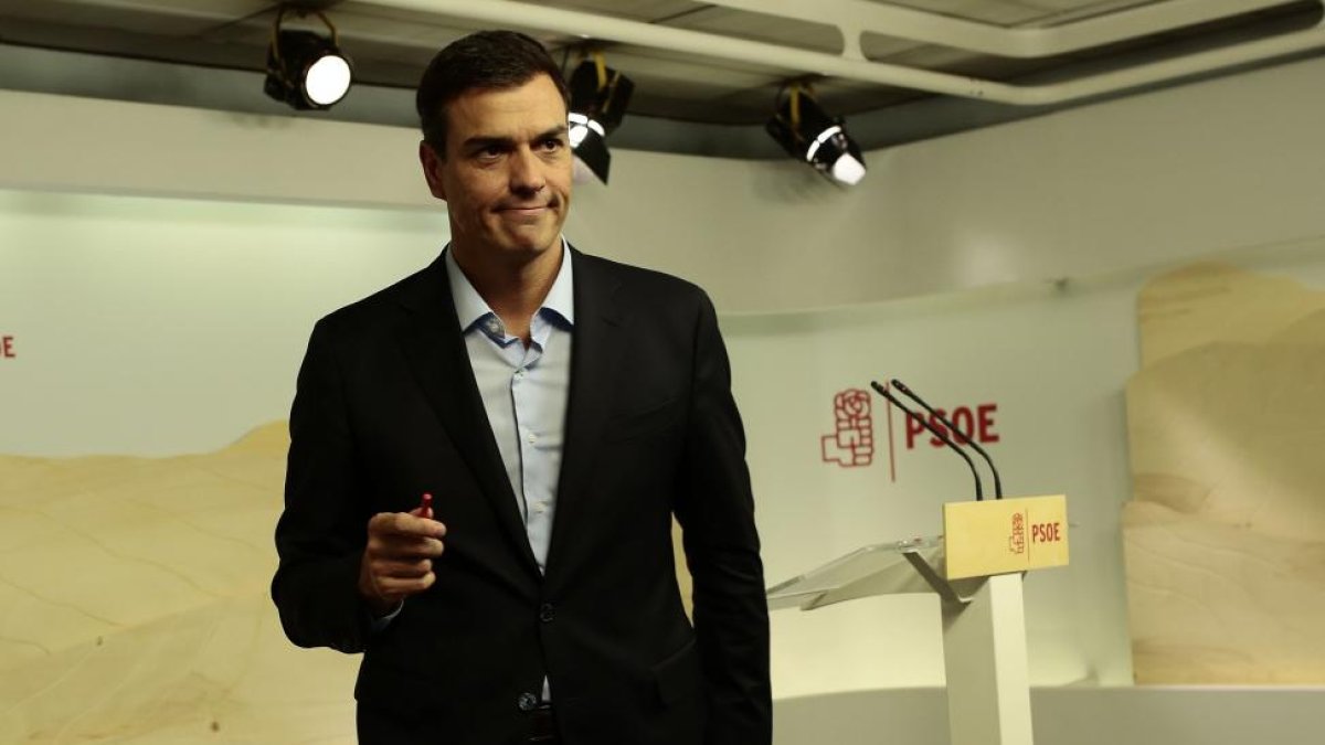 Pedro Sanchez comparece en rueda de prensa tras la reunión de la Comision Permanente de la Ejecutiva Federal.-Antonio Heredia