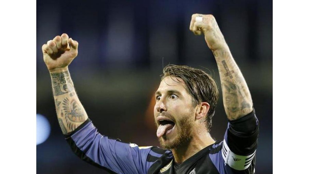 Ramos celebra uno de los goles del Madrid.-EFE