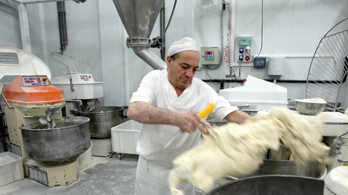 La masa preparada de pan candeal se dispone en una máquina para su elaboración en la empresa vallisoletana Fadispan.-ICAL