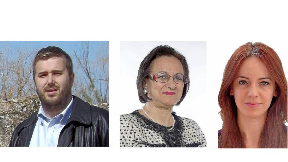 El socialista Álvaro Lora (28 años), la popular Lourdes Villoria (64 años) y la procuradora de Podemos Lorena González (26 años) - en las imágenes de izquierda a derecha-.-ICAL