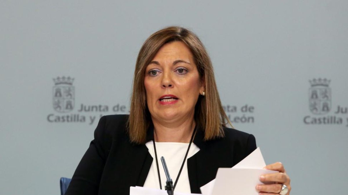 La consejera de Agricultura y portavoz de la Junta, Milagros Marcos, durante la rueda de prensa posterior al Consejo de Gobierno de Castilla y León-Rubén Cacho / ICAL