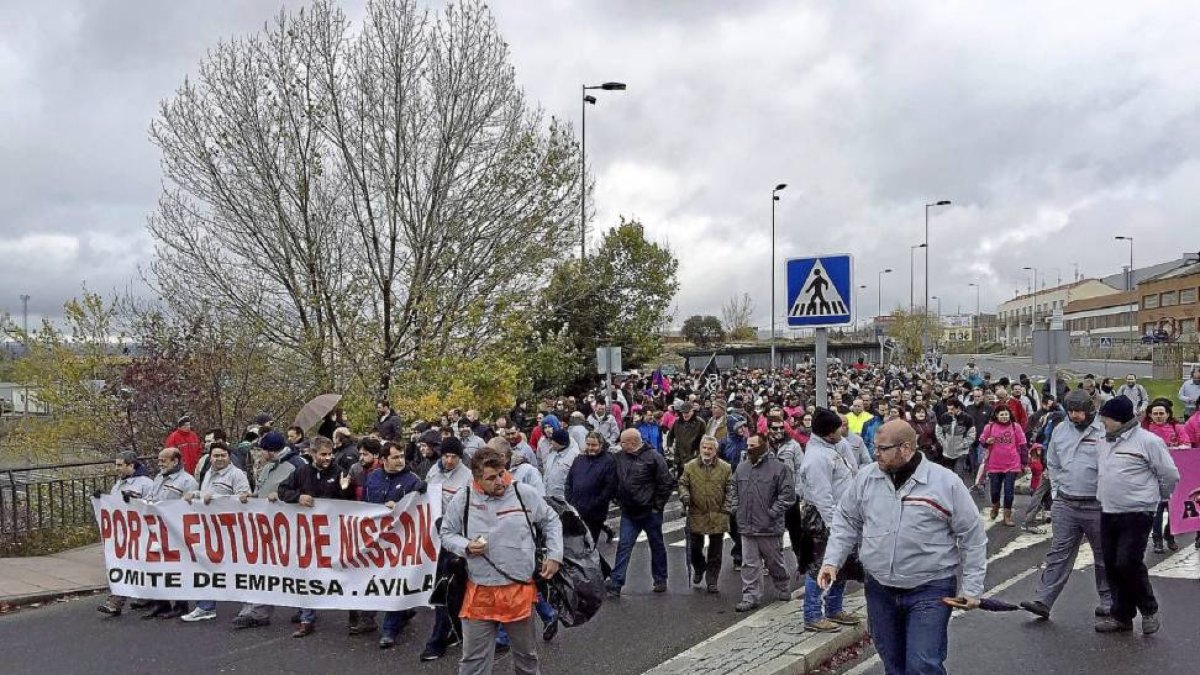 Los empleados de Nissan en la última manifestación celebrada en Ávila-M. Martín