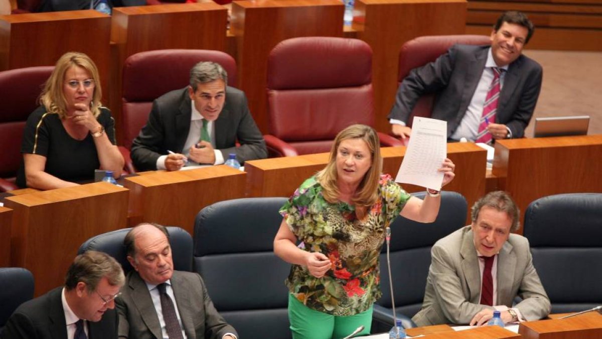 La consejera de Hacienda, Pilar del Olmo, durante su intervención en el Pleno de las Cortes de Castilla y León-Ical