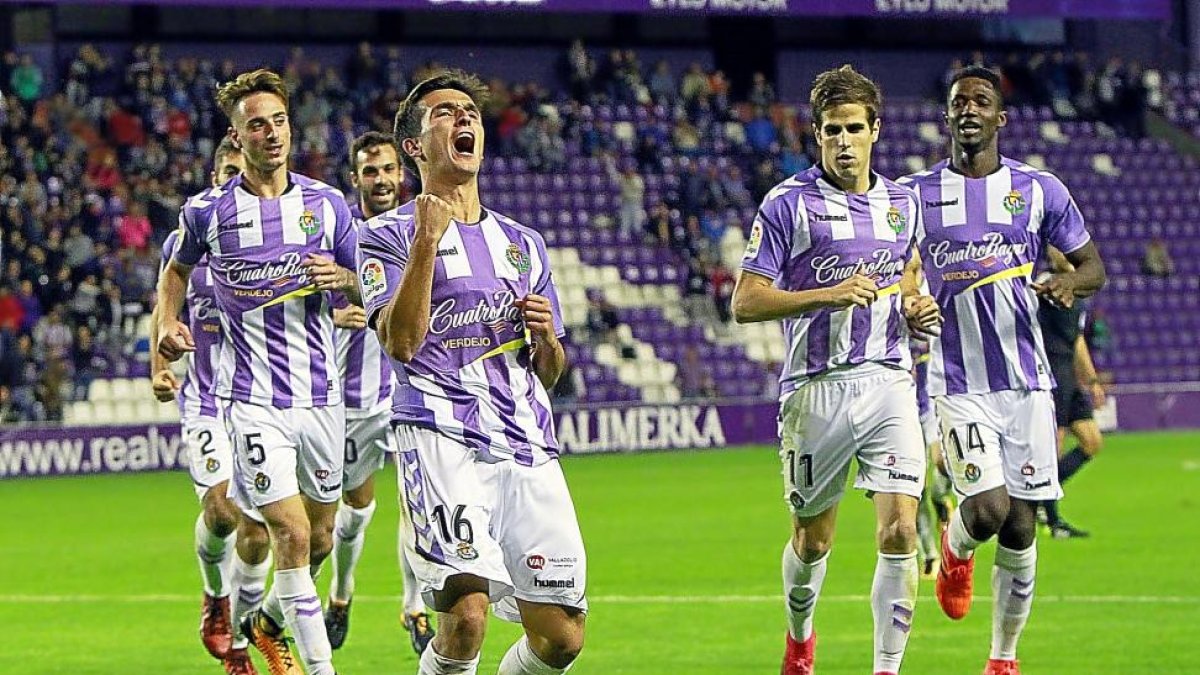 Cotán celebra el gol que marcó frente al Leganés en el partido de ida.-J. M. LOSTAU