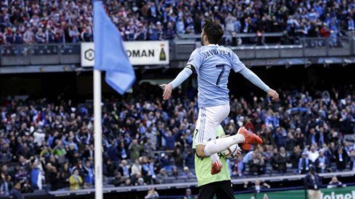 Villa celebra su primer gol en casa con el New York City.-Foto: AP / SETH WENIG
