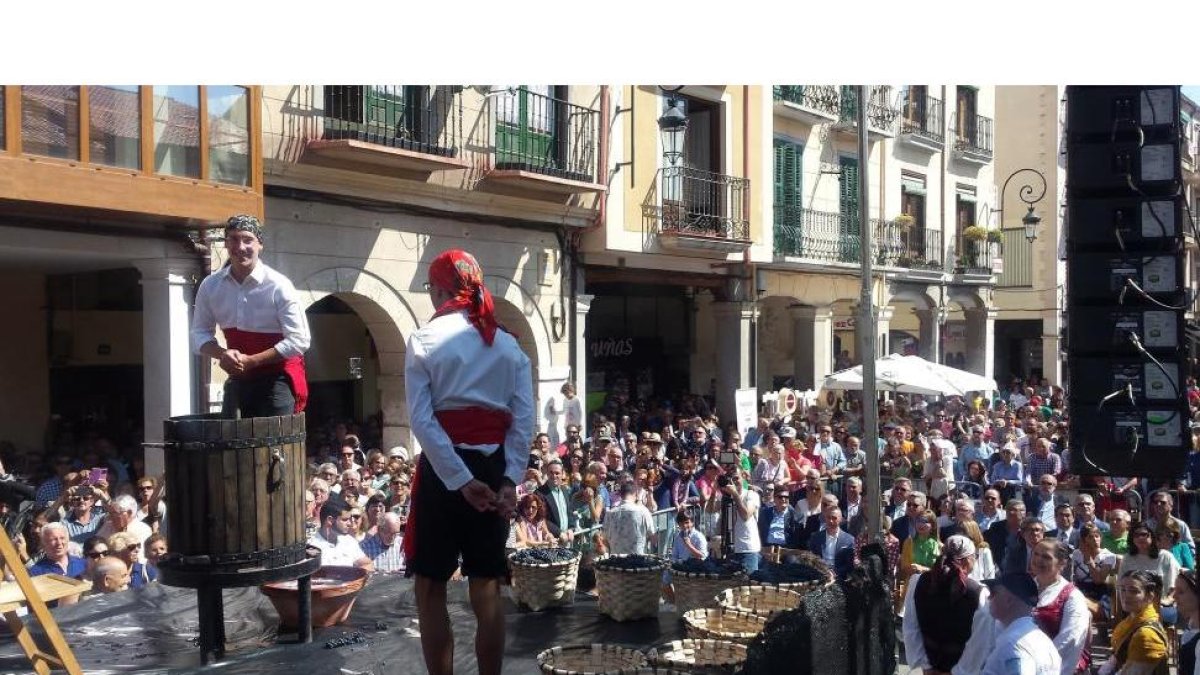 El tradicional pisado de la uva congregó a centenares de arandinos y visitantes.-L. VELÁZQUEZ
