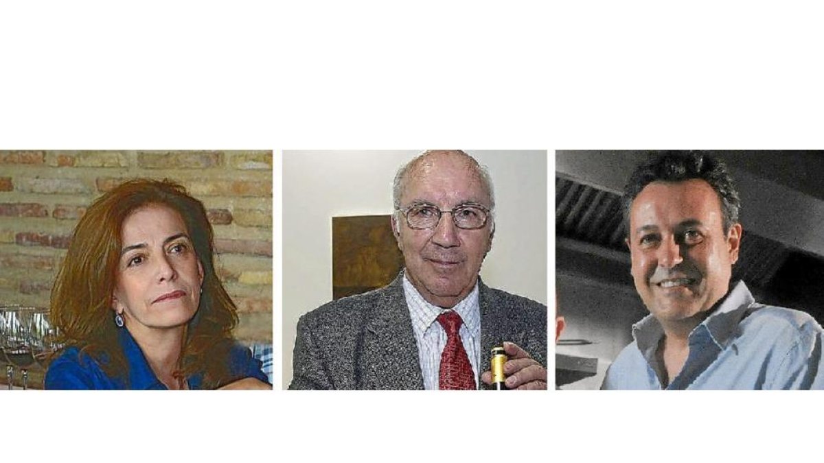 El bodeguero zamorano, José Fariña; la especialista en vino, Mª Pilar Molestina y el periodista José Ribagorda.-EM