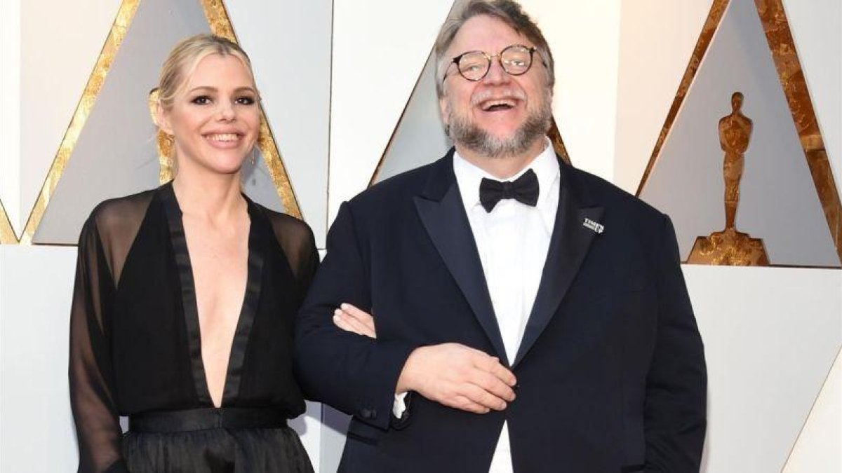 Kim Morgan y Guillermo del Toro, en la gala de los Oscar de este año.-VALERIE MACON