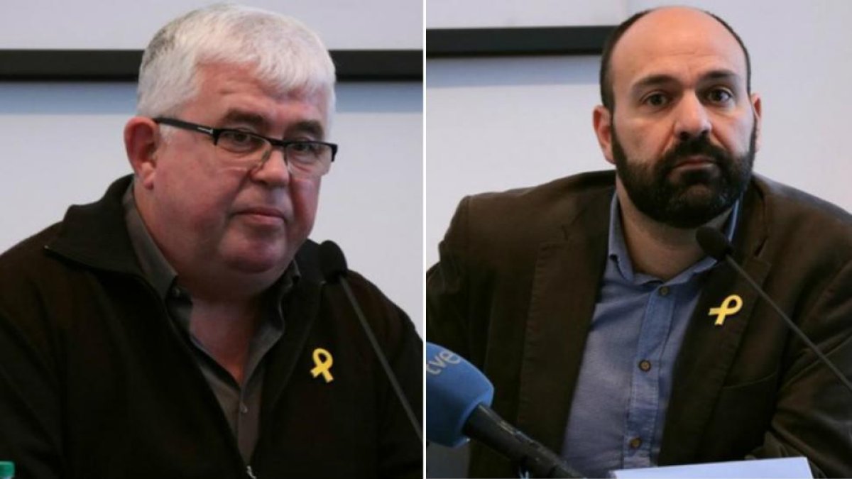 Los portavoces de la entidades soberanistas ANC, Agustí Alcoberro, y Òmnium Cultural, Marcel Mauri, llaman a llenar el carrer Marina este sábado por la libertad de los presos.-NÚRIA JULIÀ (ANC)