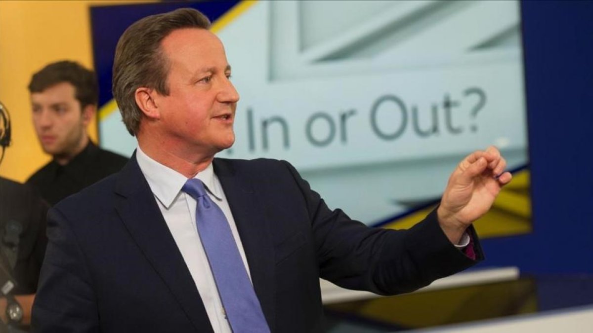 Una imagen del primer ministro británico, David Cameron, en el programa de Sky News de la noche del jueves.-CHRIS LOBINA