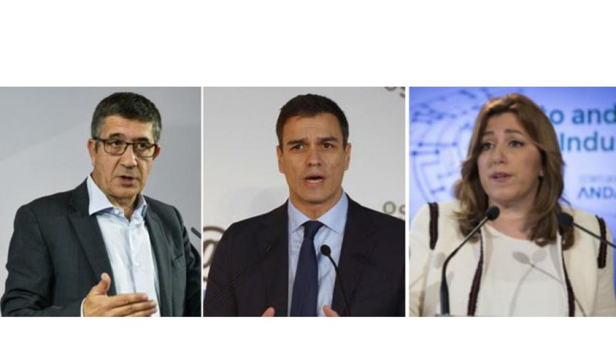 Patxi López, Pedro Sánchez y Susana Díaz, los tres precandidatos a las primarias del PSOE.-