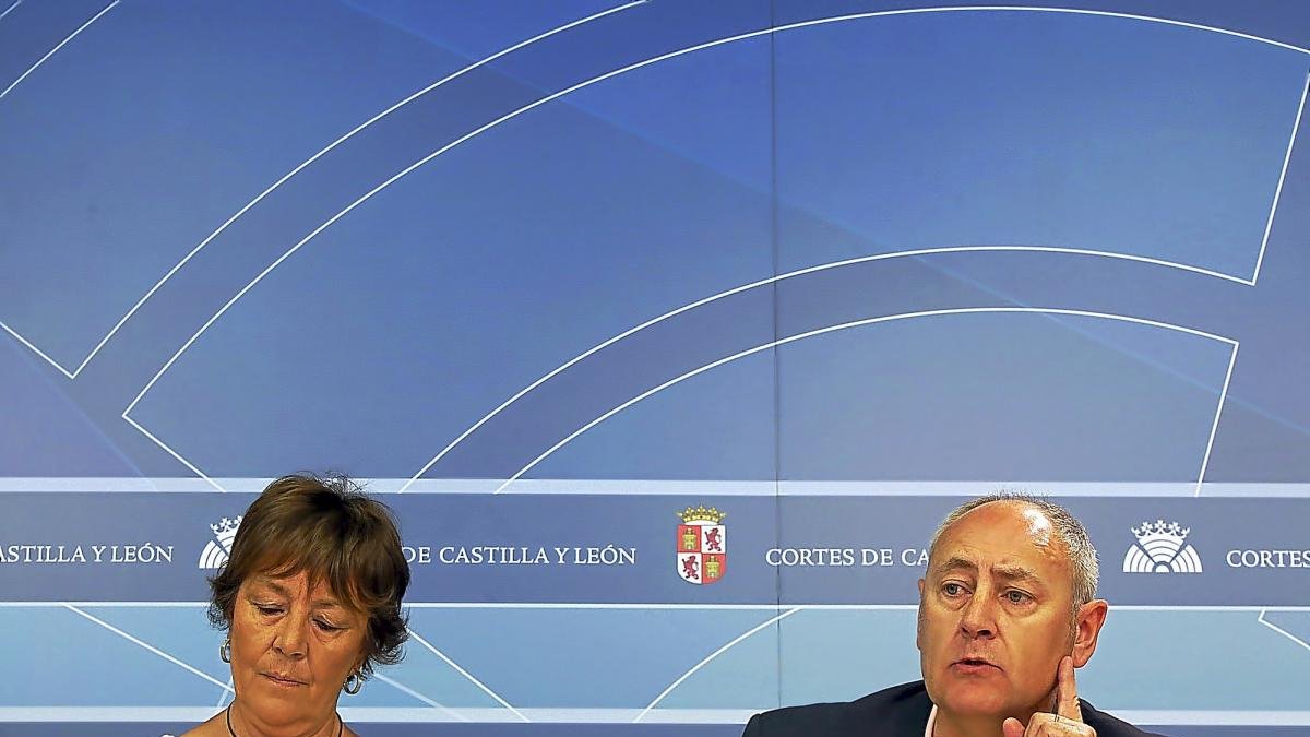 Mercedes Martín y Jesús Guerrero, durante la rueda de prensa en la que criticó el cierre de urgencias de Barruelo.-ICAL
