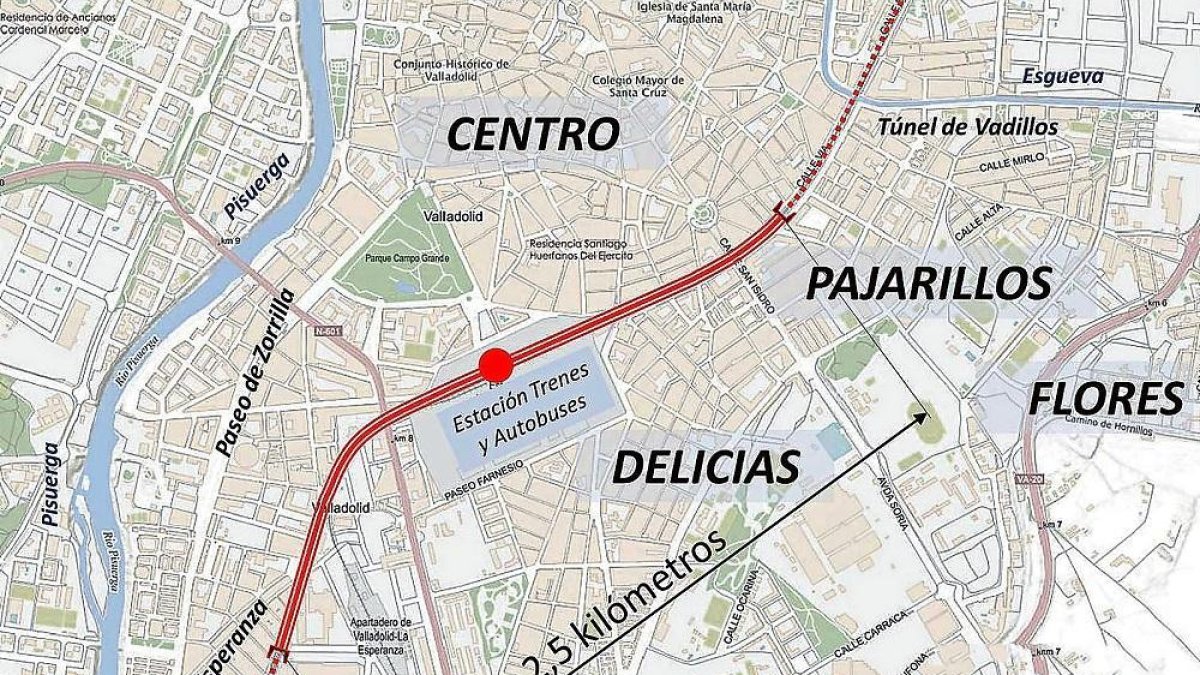 Propuesta de soterramiento entre la calle Tórtola y el Camino de la Esperanza presentado ayer por Vox.-VOX VALLADOLID