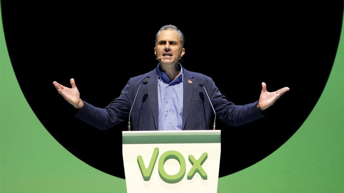 El secretario general de Vox, Javier Ortega Smith, en el acto de su partido en el Palacio de Vistalegre de Madrid, el pasado octubre.-EFE