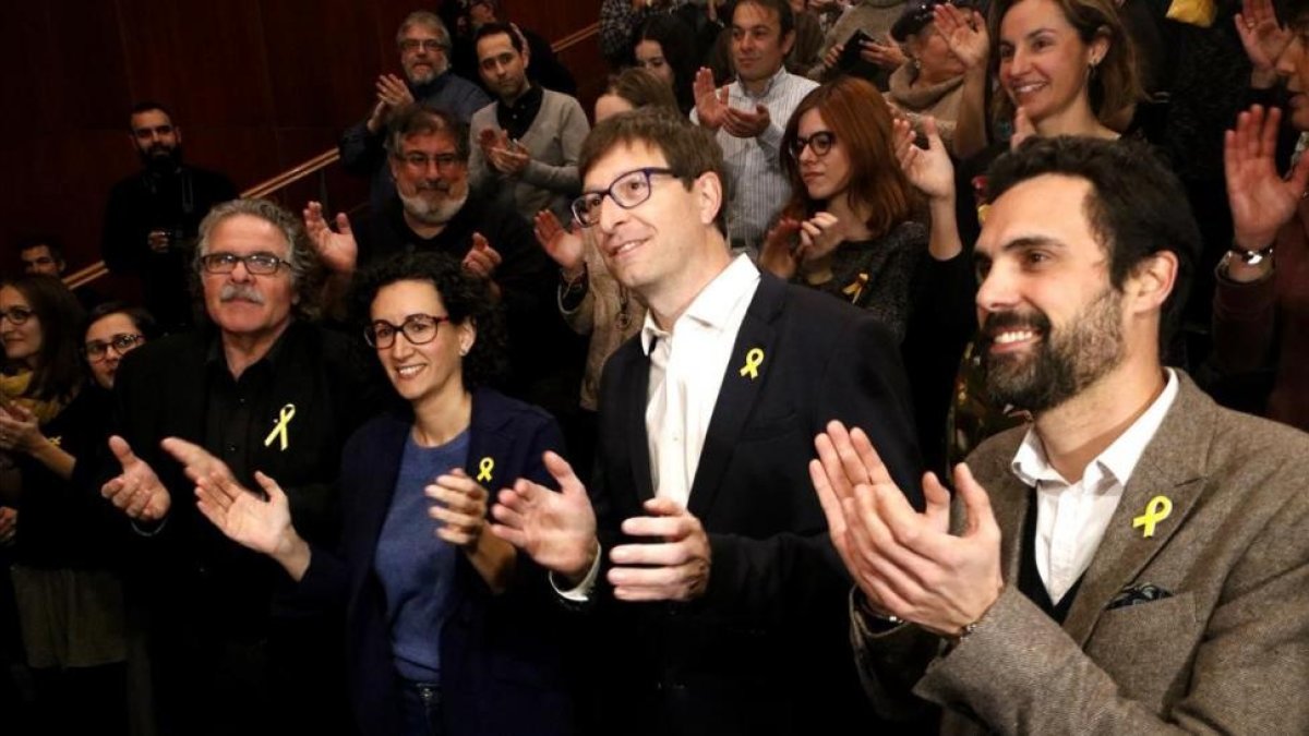 Marta Rovira, Roger Torrent, Carles Mundó y Joan Tardà, en Blanes.-PERIODICO (ACN / RAFA GARRIDO)
