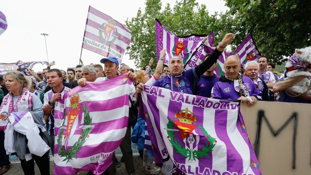 La afición se moviliza contra el cambio de escudo del Real Valladolid. / LOSTAU