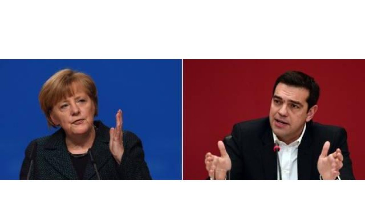 Angela Merkel y el primer ministro griego y líder de Syriza, Alexis Tsipras.-Foto: AFP / LOUISA GOULIAMAKI / PATRIK STOLLARZ