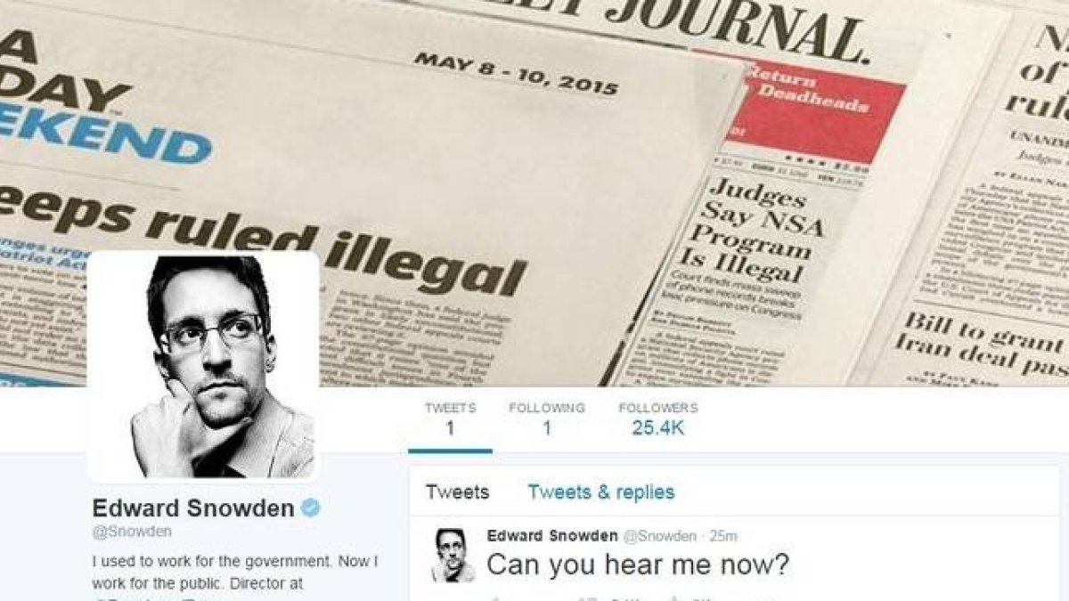 Página de Twitter del exanalista de la NSA Edward Snowden.-TWITTER