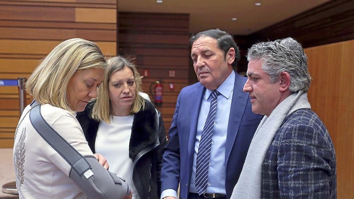 En la foto,La consejera de Economía y Hacienda, y candidata a la Alcaldía de Valladolid, Pilar del Olmo con Sáez y los procuradores García y Bravo.-ICAL