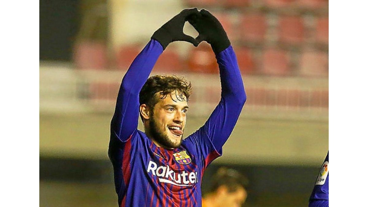 El ex blanquivioleta Jose celebra uno de sus goles con el Barcelona B en Segunda División.-LALIGA