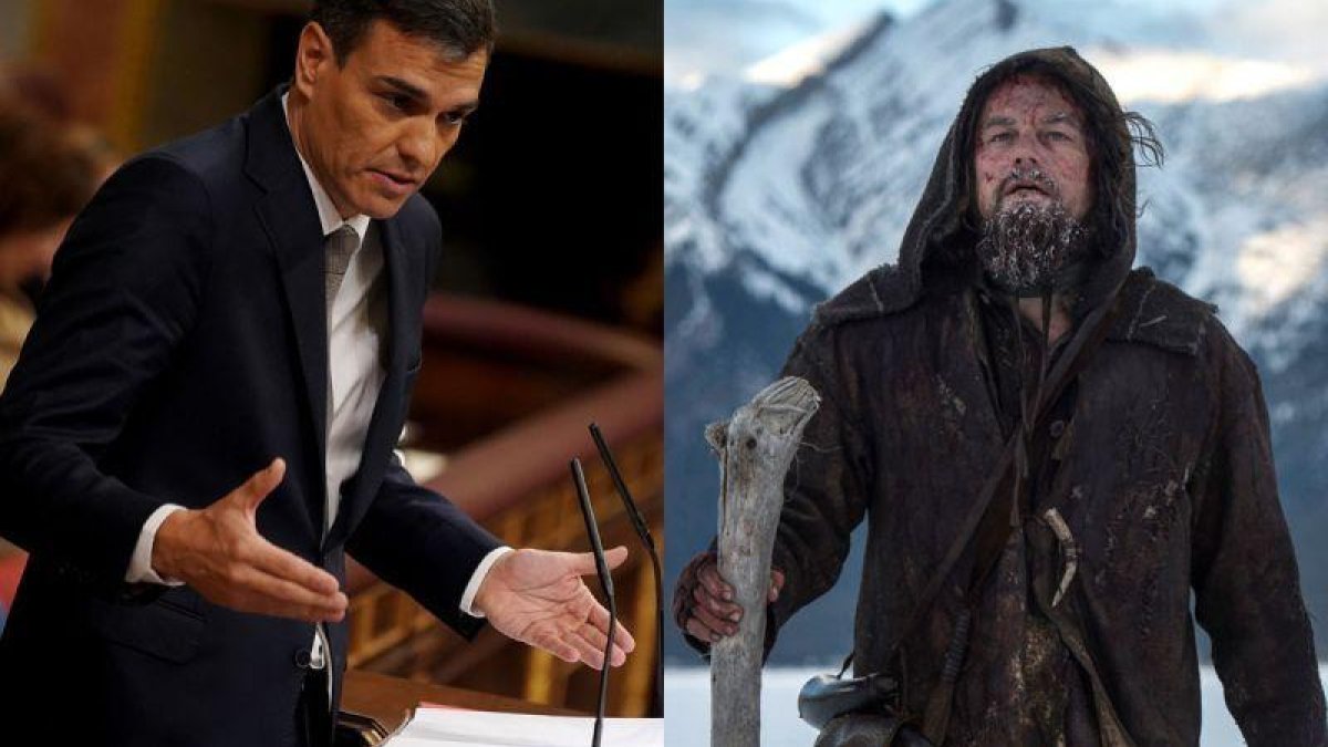 Pedro Sánchez y Leonardo di Caprio en El renacido.-EL PERIÓDICO