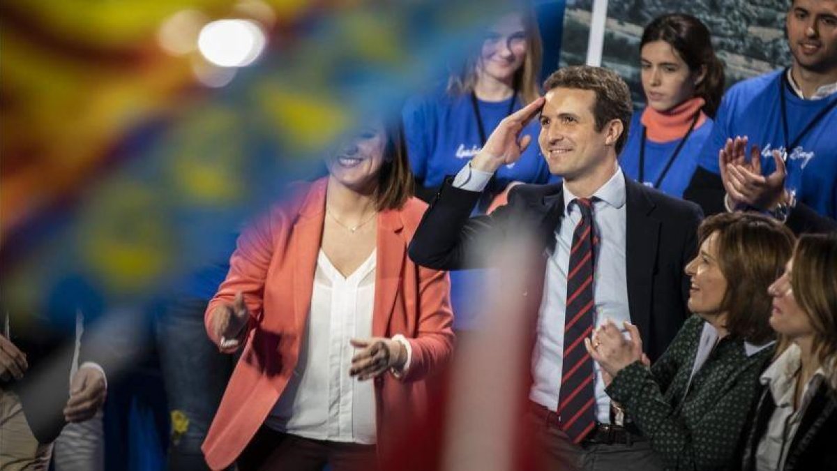 El presidente del PP, Pablo Casado, en un acto de partido en Valencia.-MIGUEL LORENZO