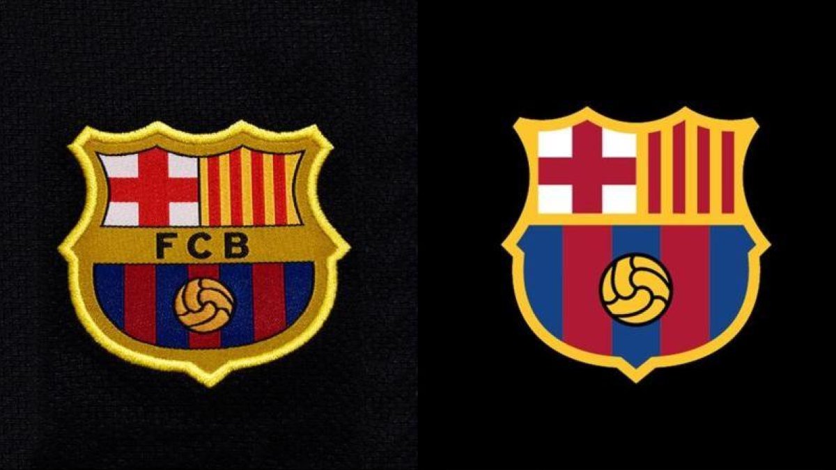 El actual y el futuro escudo del FC Barcelona.-EL PERIÓDICO