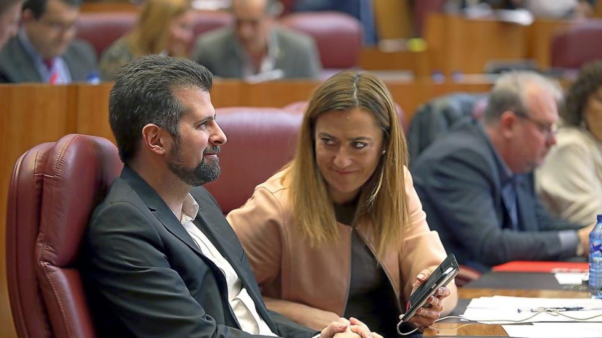 Luis Tudanca y Virginia Barcones, en una imagen de archivo durante un Pleno de las Cortes.-J.M.LOSTAU