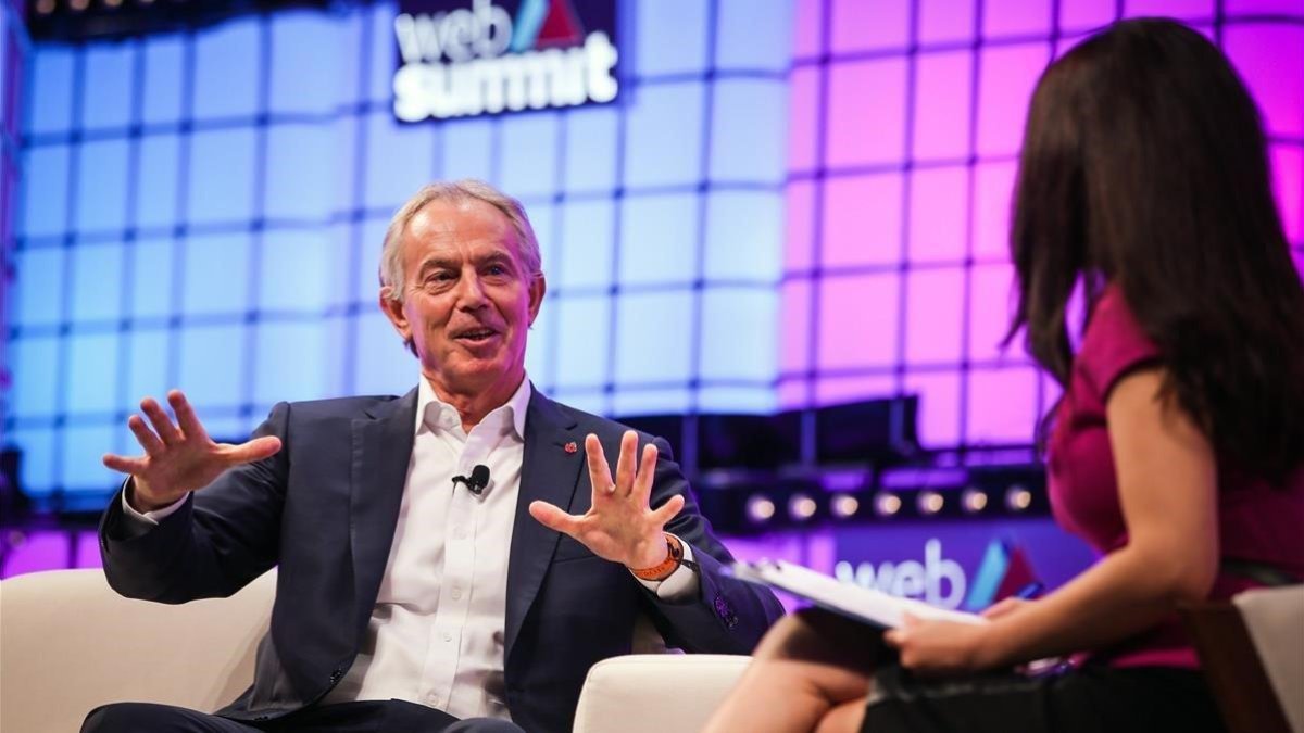 Tony Blair, durante su discurso en la Web Summitt de Lisboa.-