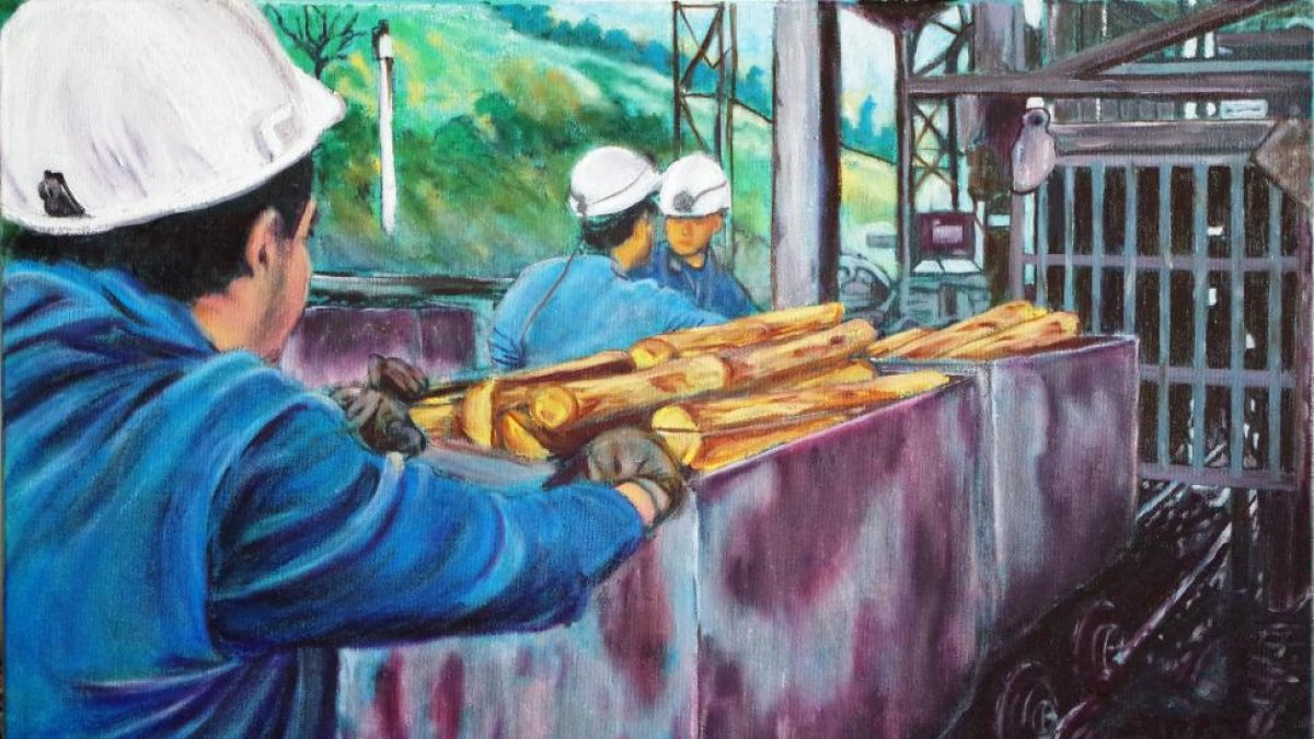 Obra titulada 'Embarque' perteneciente a la exposición de pintura vinculada con la minería.-ICAL