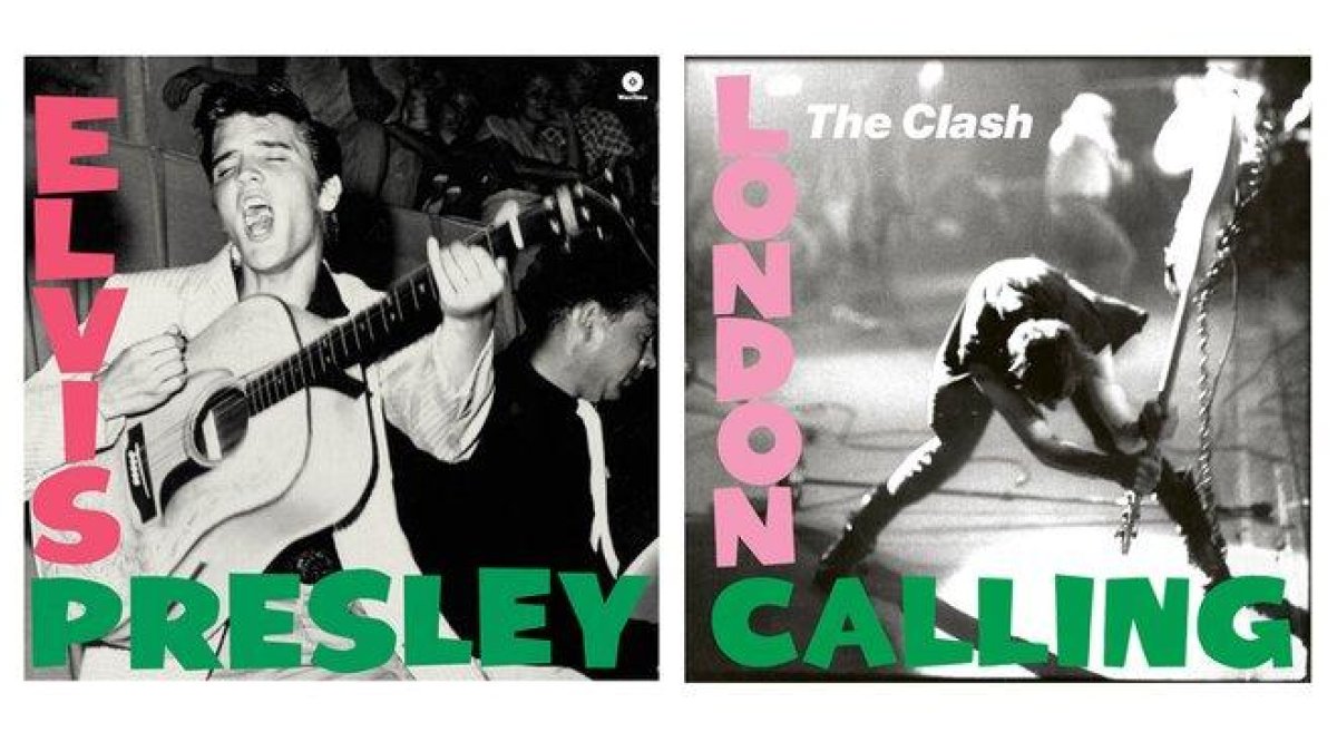 Las portadas de ’Elvis Presley’, de 1956, y ’London calling’, de The Clash, de 1979.-EL PERIÓDICO