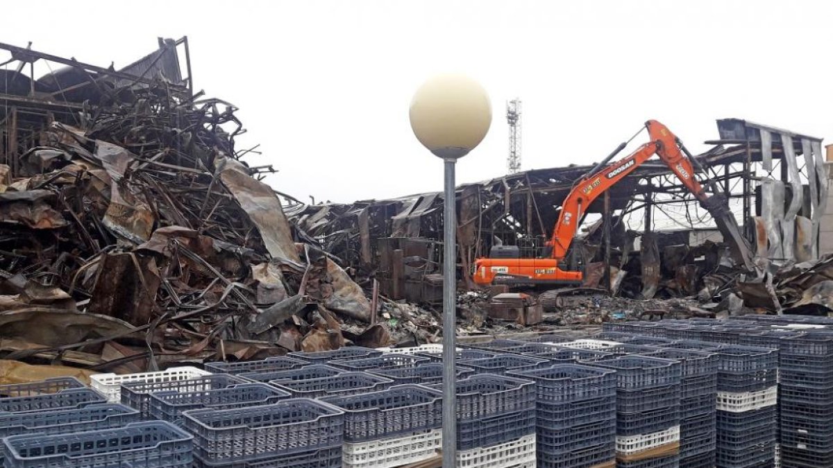 Prácticamente está todo como cuando se declaró el incendio en la parcela de la fábrica, según explicó la plantilla.-A. G.