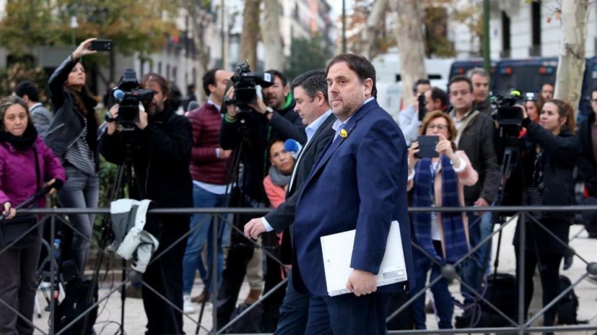 El exvicepresidente de la Generalitat Oriol Junqueras, a su llegada a la Audiencia Nacional.-JUAN MANUEL PRATS