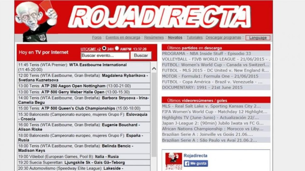 Imagen de la controvertida web de enlaces rojadirecta.com-
