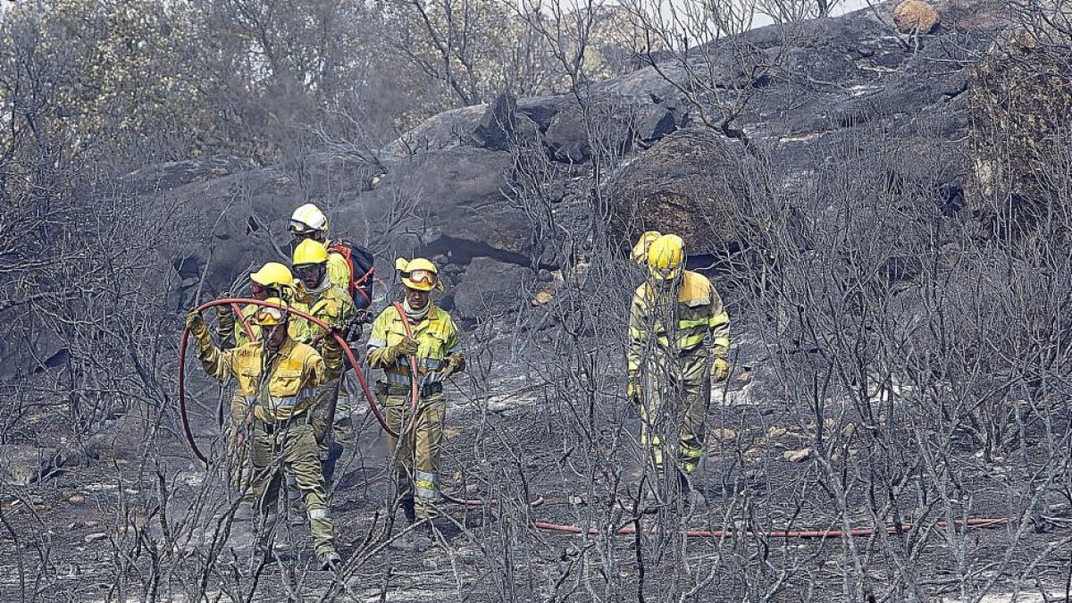 En la zona siguen actuando un helicóptero de Rosinos de la Requejada y una docena de cuadrillas de tierras, entre otros medios.-JOSE LUIS LEAL