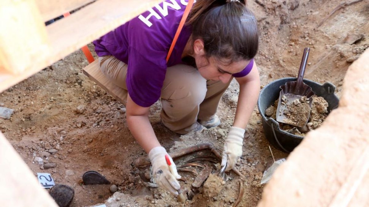 Excavación de la fosa común en el cementerio de El Carmen encontrada por la Asociación para la Recuperación de la Memoria Histórica en la que hay al menos 130 cuerpos.-ICAL