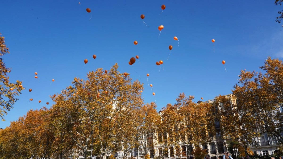Suelta de globos tras el minuto de silencio para conmemorar a las víctimas de accidentes de tráfico.- ICAL