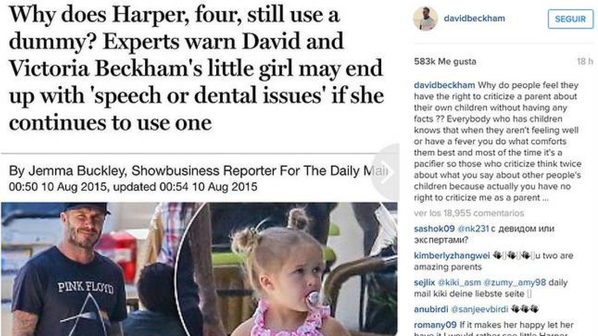 El mensaje de David Beckham en su cuenta de Instagram.-