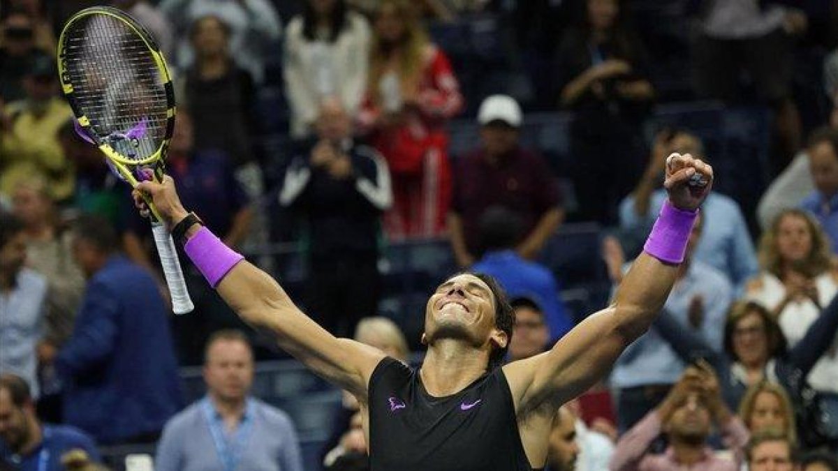Nadal celebra su victoria ante Matteo Berrettini.-AFP / DON EMMERT