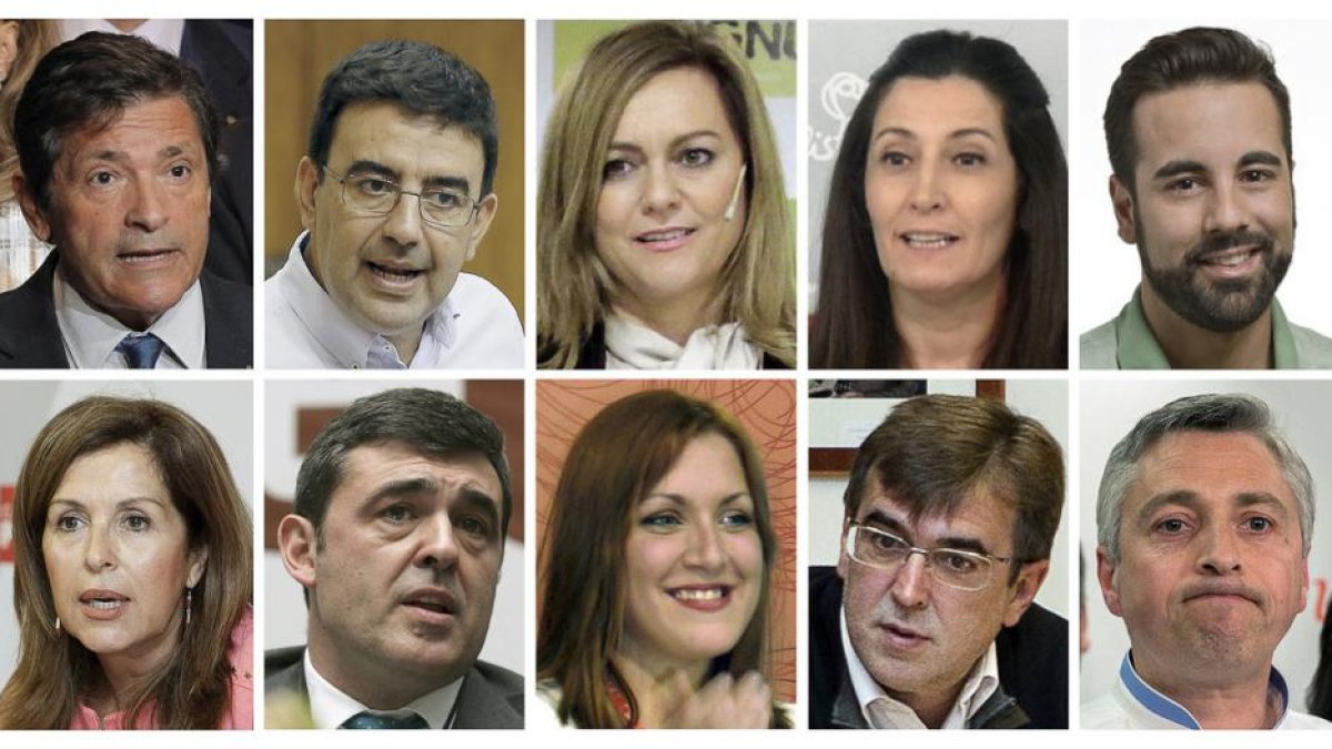 De izda. a dcha. y de arriba a abajo, el presidente, Javier Fernández y los vocales, Mario Jiménez, María Jesús Serrano, Ascensión Godoy, José Enrique Muñoz Lladró, María Dolores Padrón, Ricardo Cortés, Soraya Vega, Francesc Antich y Francisco Ocón.-EFE