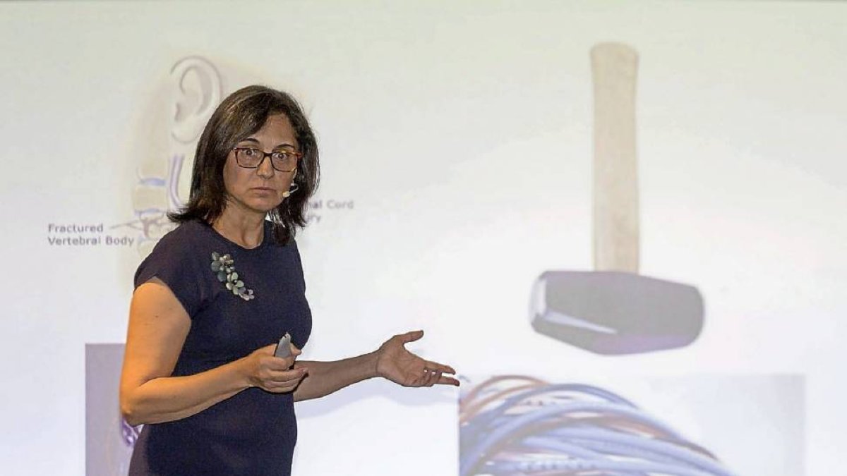 Almudena Ramón Cueto explica ayer en Valladolid los avances de la terapia regenerativa medular que ha conseguido en el Centro de Innovación que dirige en Elche.-Miguel Ángel Santos
