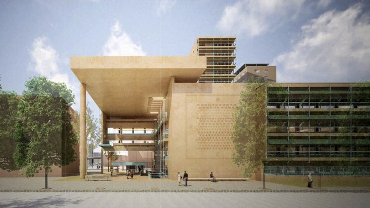 En el proyecto básico del edificio de consultas externas se recrea el zaguán, con acceso por la calle Sanz y Forés. -G.R.S.
