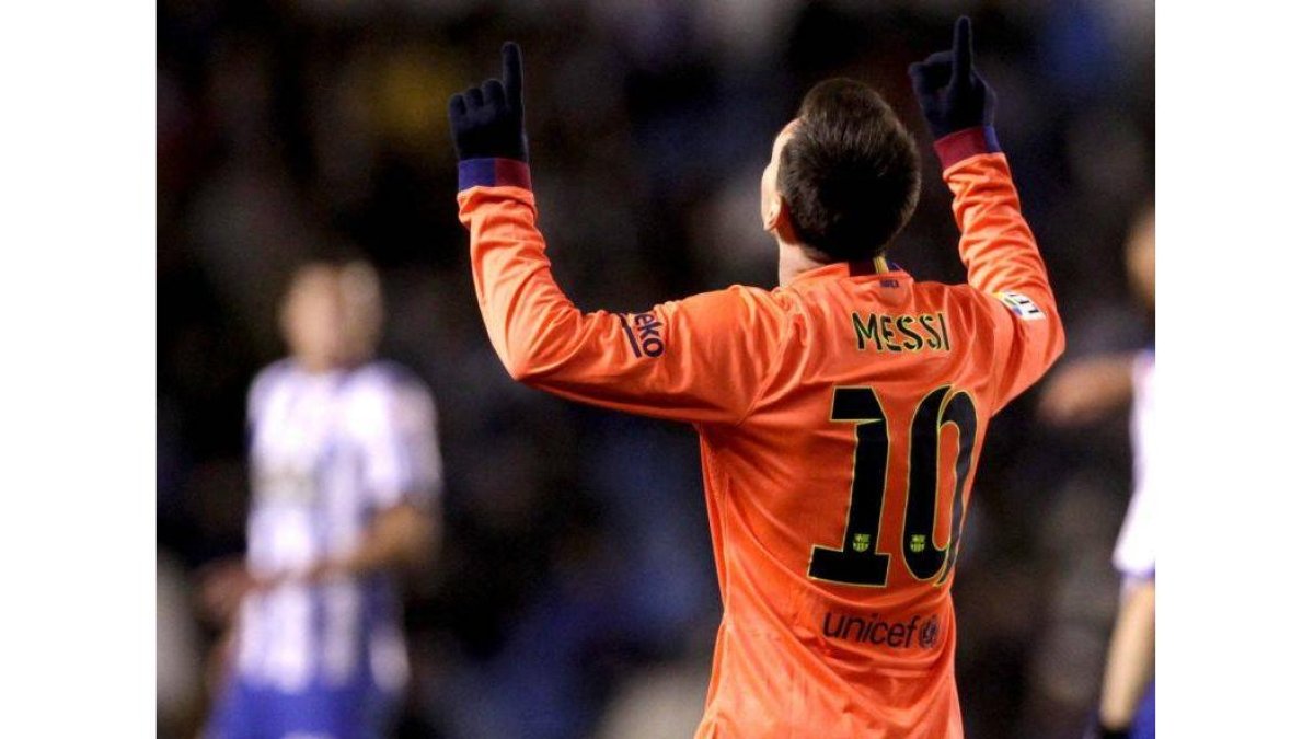 Leo Messi celebra el segundo gol frente al Deportivo.-Foto: EFE
