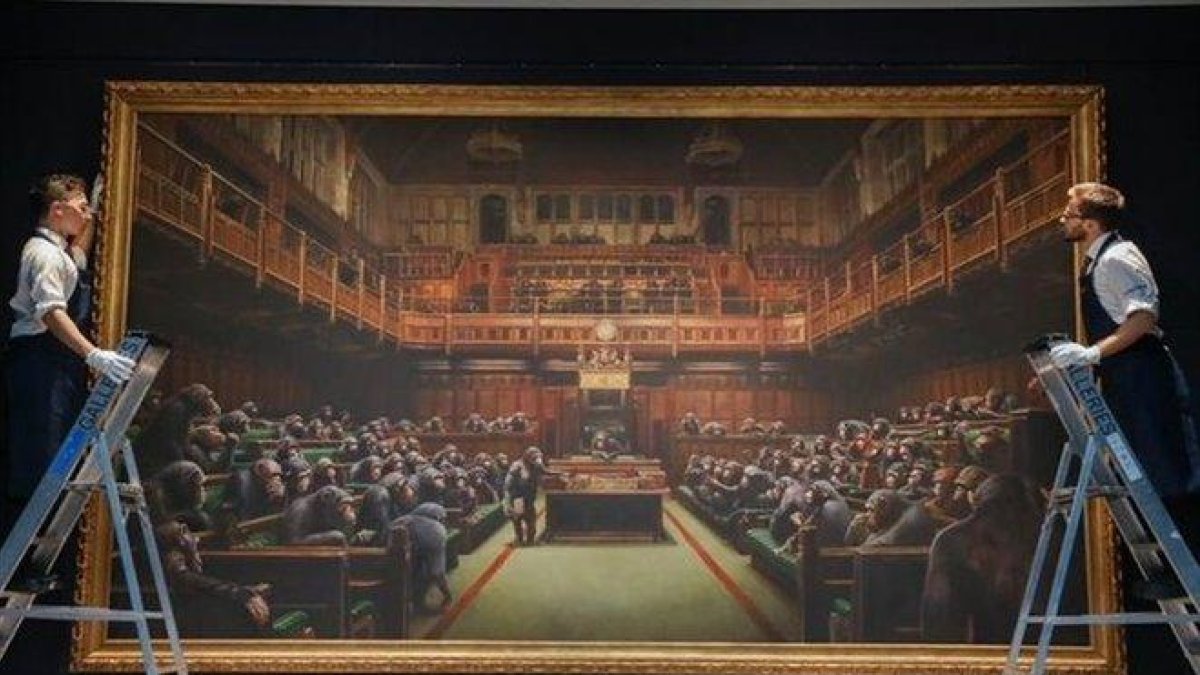 Pintura el ‘Parlamento involucionado’ del artista Banksy.-EUROPA PRESS