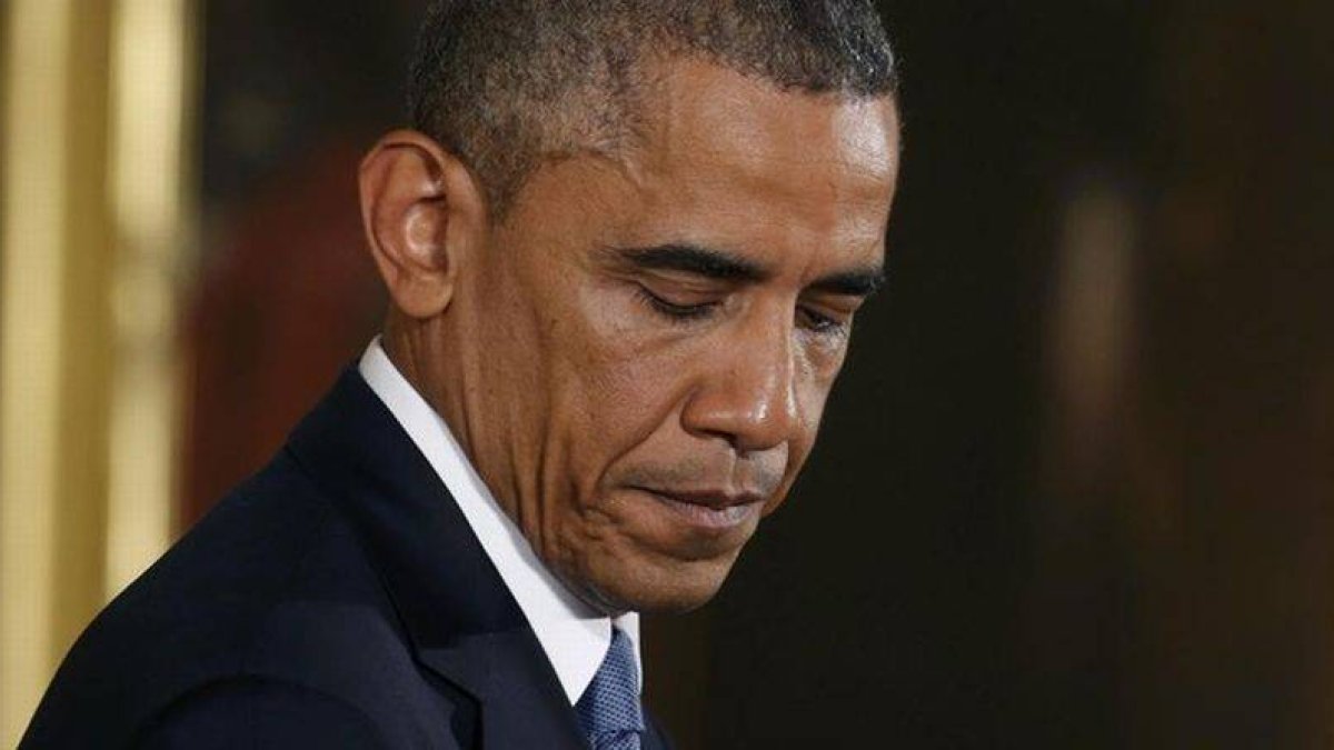 Obama en la rueda de prensa de ayer en la Casa Blanca.-