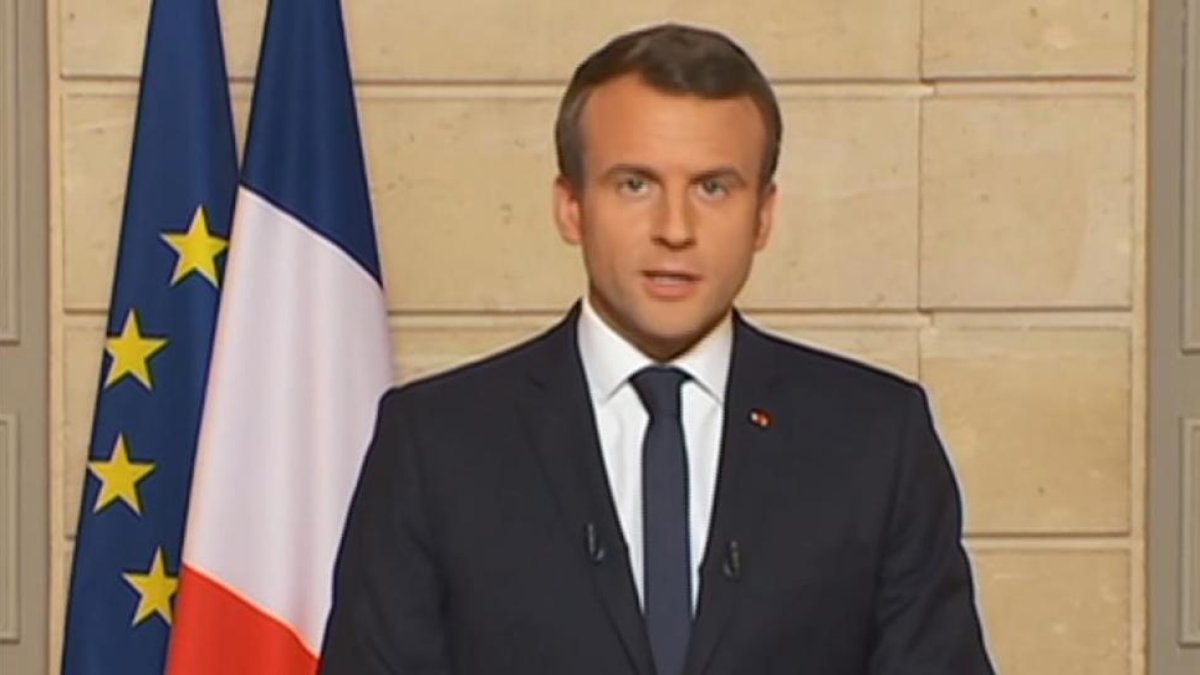 Macron, durante su discurso de este jueves sobre el clima.-