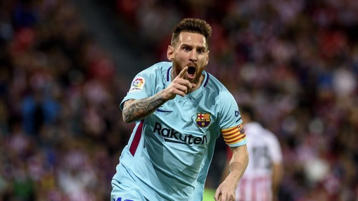 Messi festeja su gol en San Mamés.-EFE