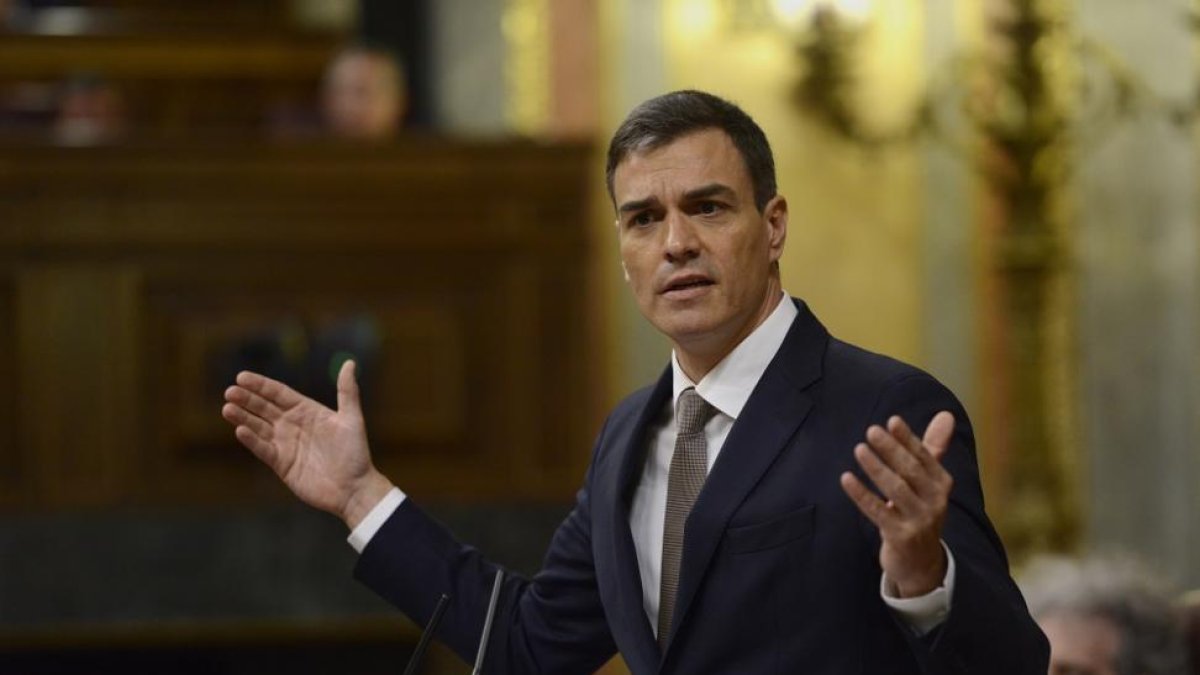 Pedro Sánchez en un momento de su intervención durante el debate de la moción de censura.-BERNARDO DÍAZ